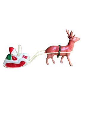Celluloid Vintage Plastic Animal Santa Whip Sleigh Reindeer Christmas Decor Japa